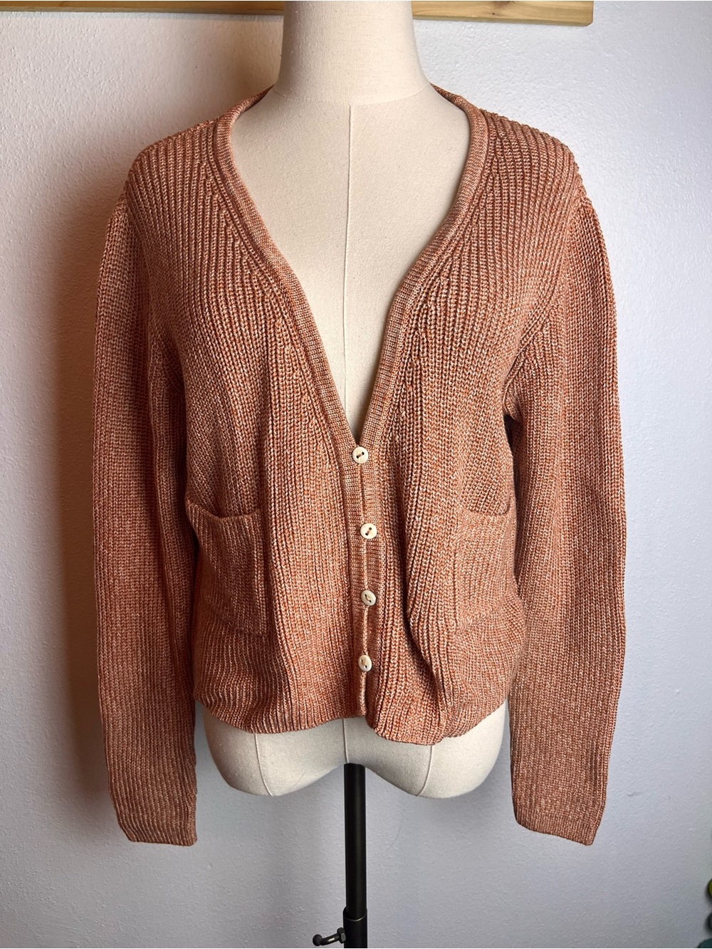 Peruvian Connection Burnt Orange Button-Front Knit Cardigan 100% Pima Cotton